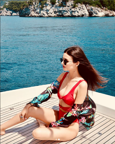 Victoria Justice Red One Piece Swimsuit and Coverup