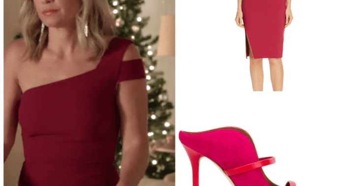 Candace Cameron Bure's Red One Shoulder Dress in "A Shoe Addict's Christmas'