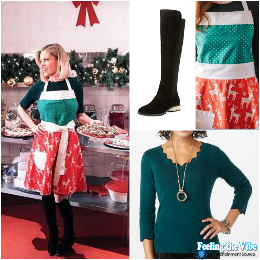 Candace Cameron Bure Green Dress, Apron and Black Boots
