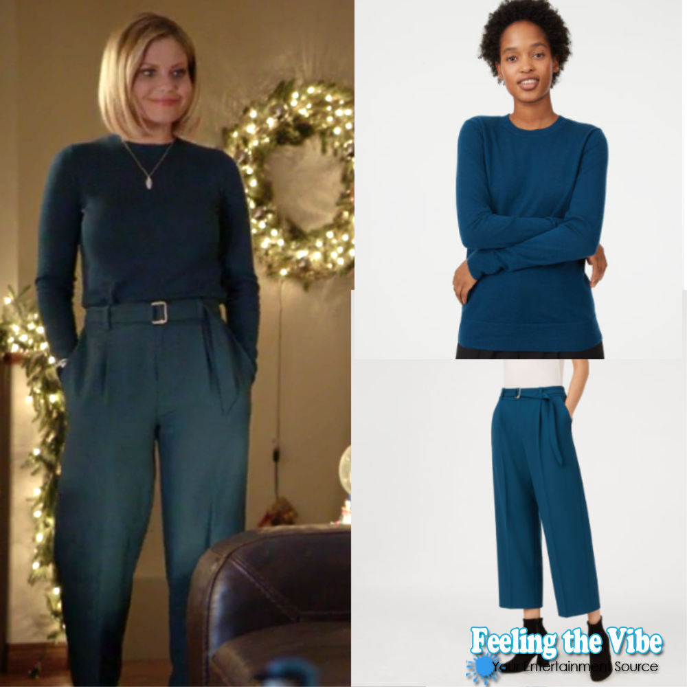 Candace Cameron Bure's Blue Sweater in 'A Shoe Addict's Christmas'