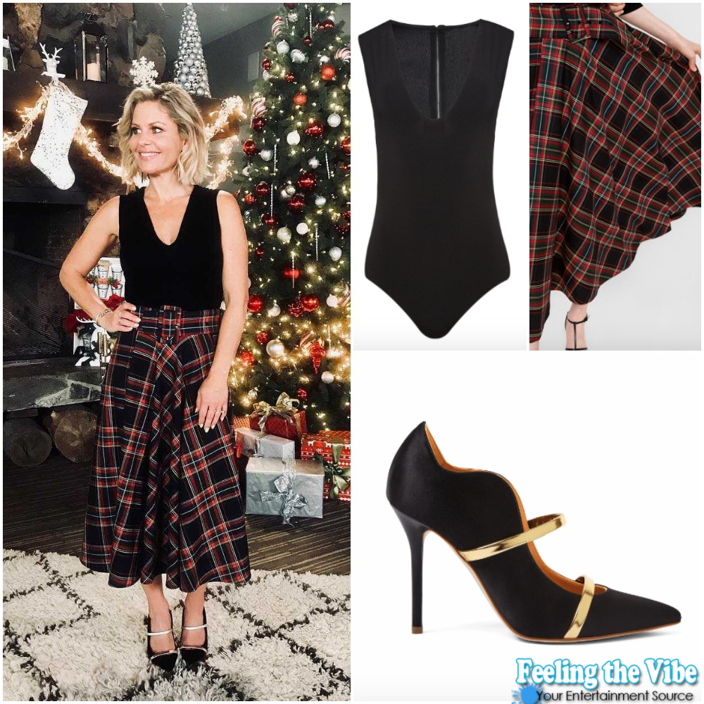 Candace Cameron Bure's Black Body Suit and Plaid Skirt in 'A Shoe Addict's Christmas'