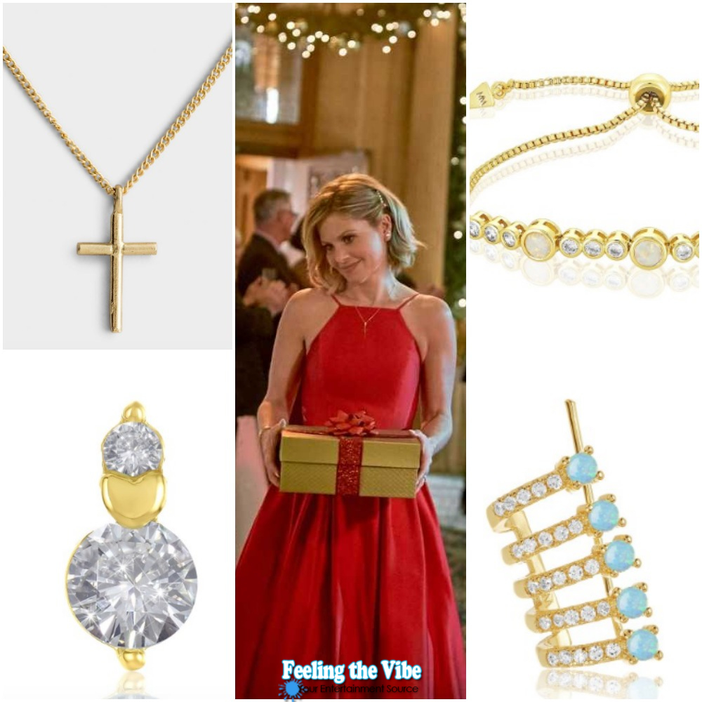 Candace Cameron's Gold Jewelry with Red Dress on 'A Shoe Addict's Christmas'