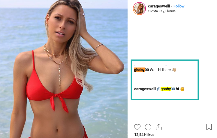 Garrett comments on Cara Geswelli's Instagram Photo 2019 | Instagram / Cara
