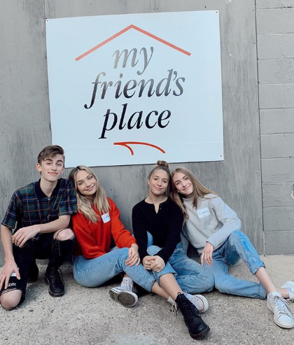 Maddie, Mackenzie Ziegler with Johnny and Lauren Orlando at My Friend's Place