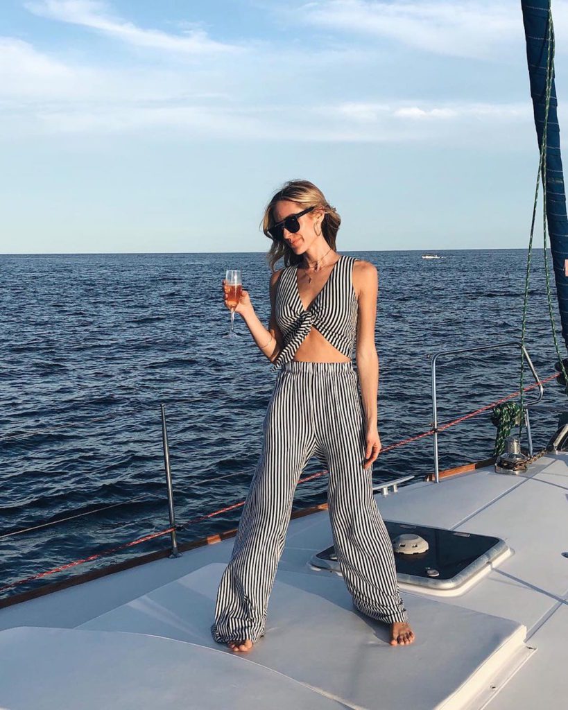 Kristin Cavallari Stripes Outfit on Boat in Very Cavallari