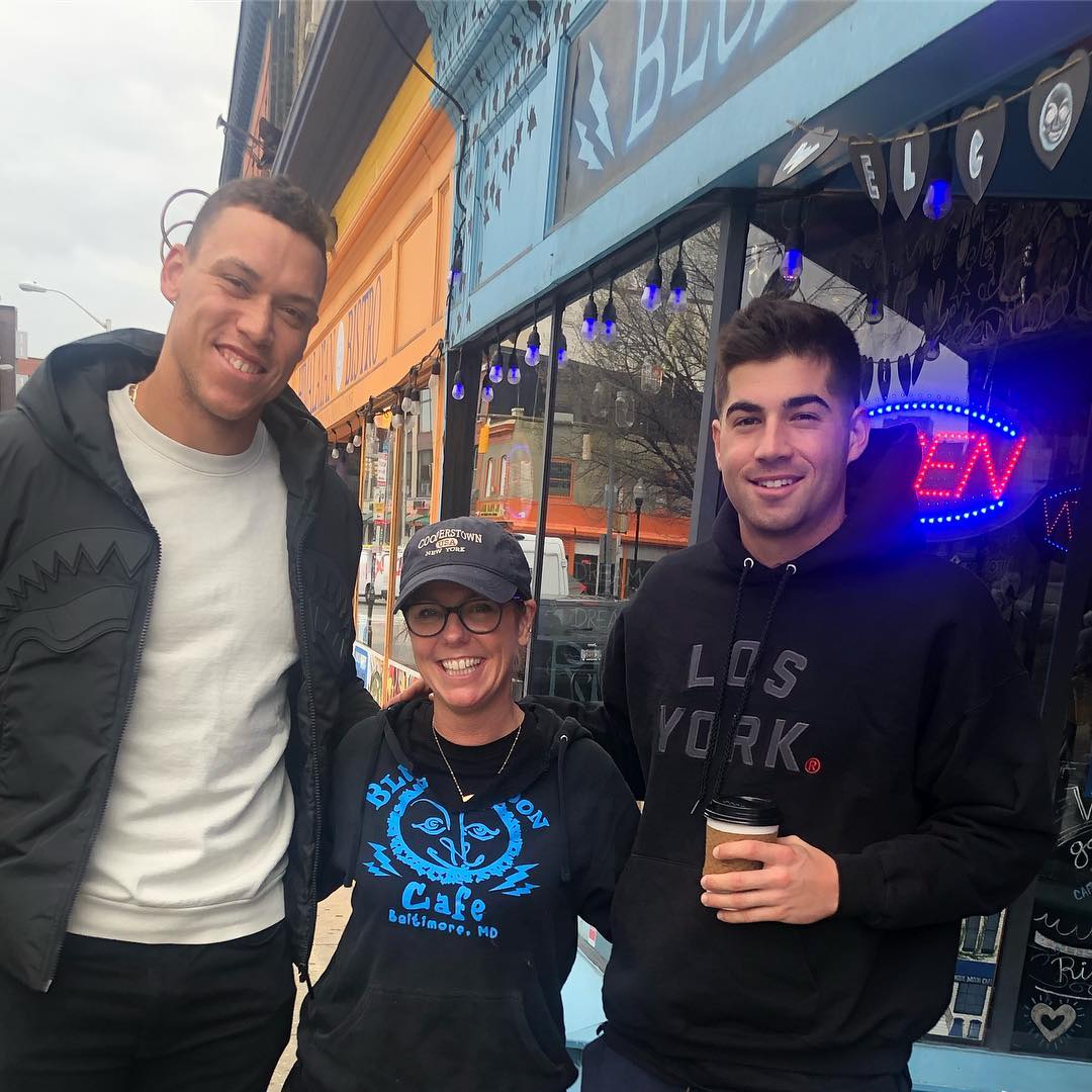 Tyler Wade and Aaron Judge with Fan in Baltimore 2019