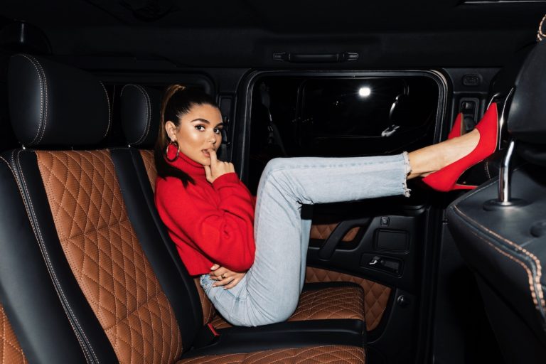 Olivia Jade X Princess Polly Red Turtleneck and Jeans