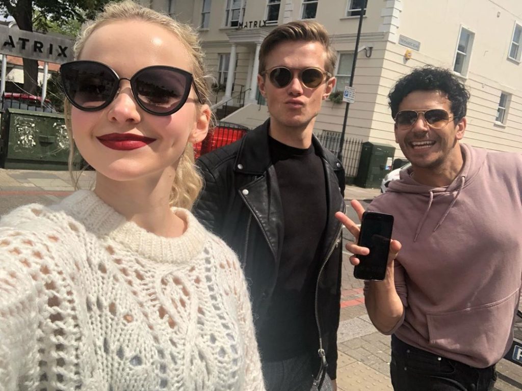 Dove Cameron with co-stars of Light in the Piazza Musical on streets of London