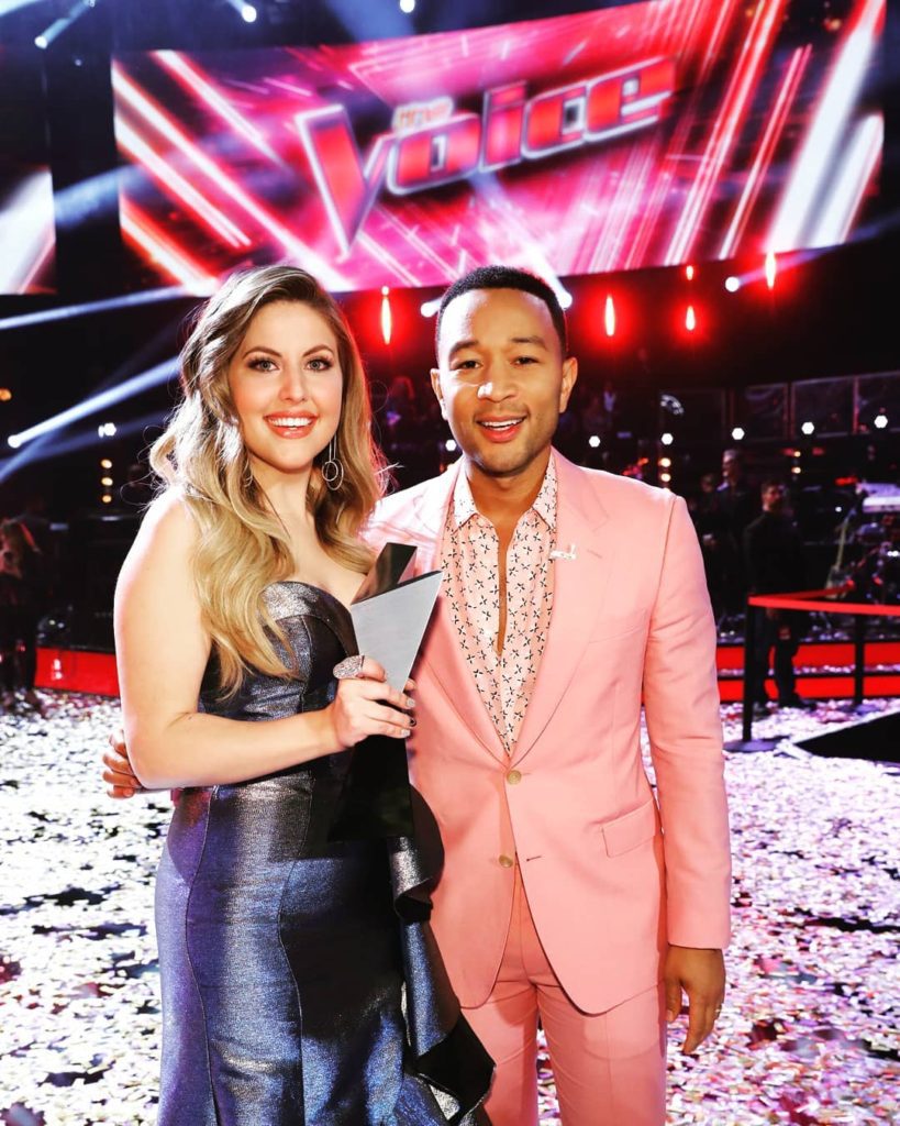 John Legend with the Voice winner Maelyn Jarmon.