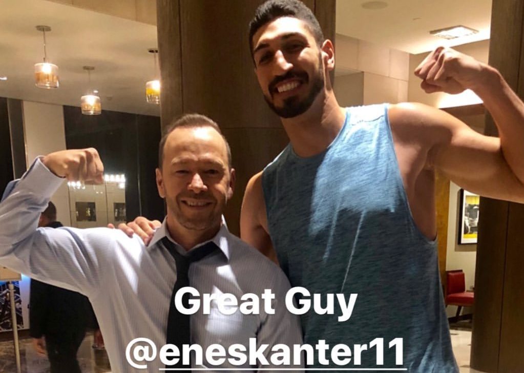 Donnie Wahlberg and Enes Kanter from the Celtics