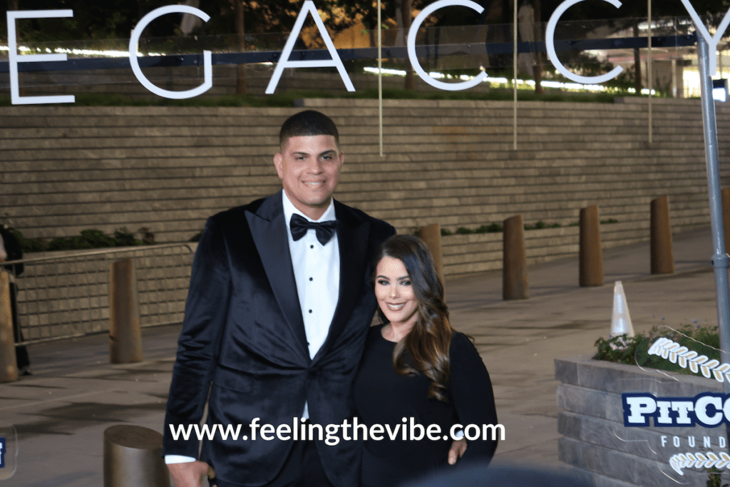 Dellin Betances and wife on the red carpet at the CC Sabathia Legaccy Pitcchin Foundation Gala in New York City on September 16, 2019.