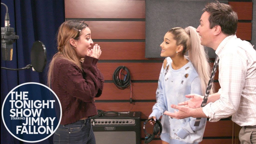 Ariana Grande's Sweatshirt with Holes on Jimmy Fallon Show