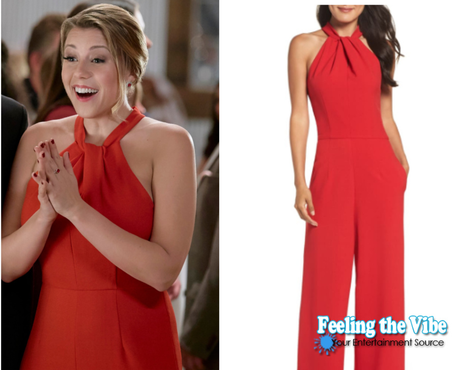 Red jumpsuit on Jodie Sweetin for Merry & Bright movie