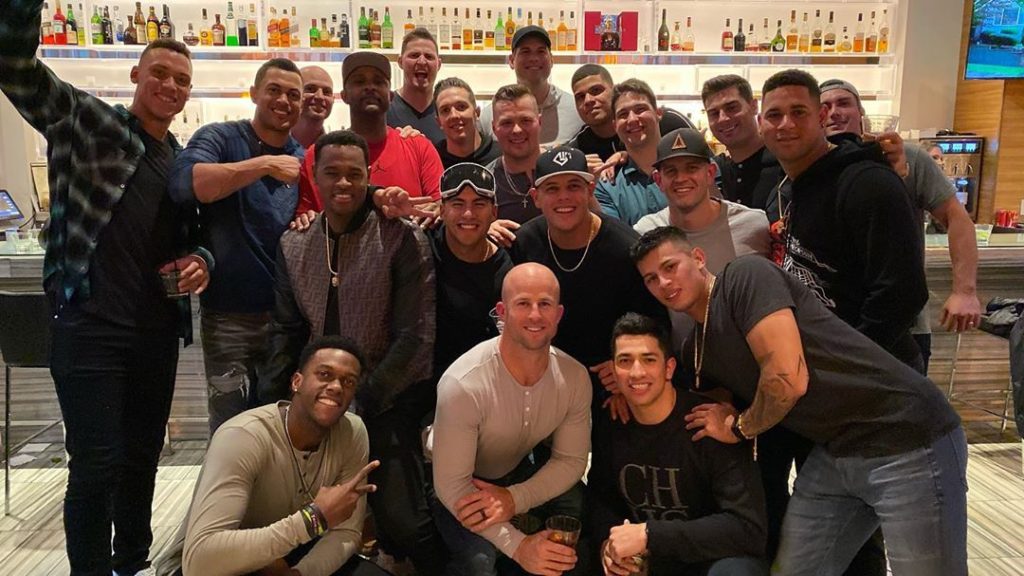 The Yankees Team Celebrates ALDS Victory at restaurant in Minnesota
