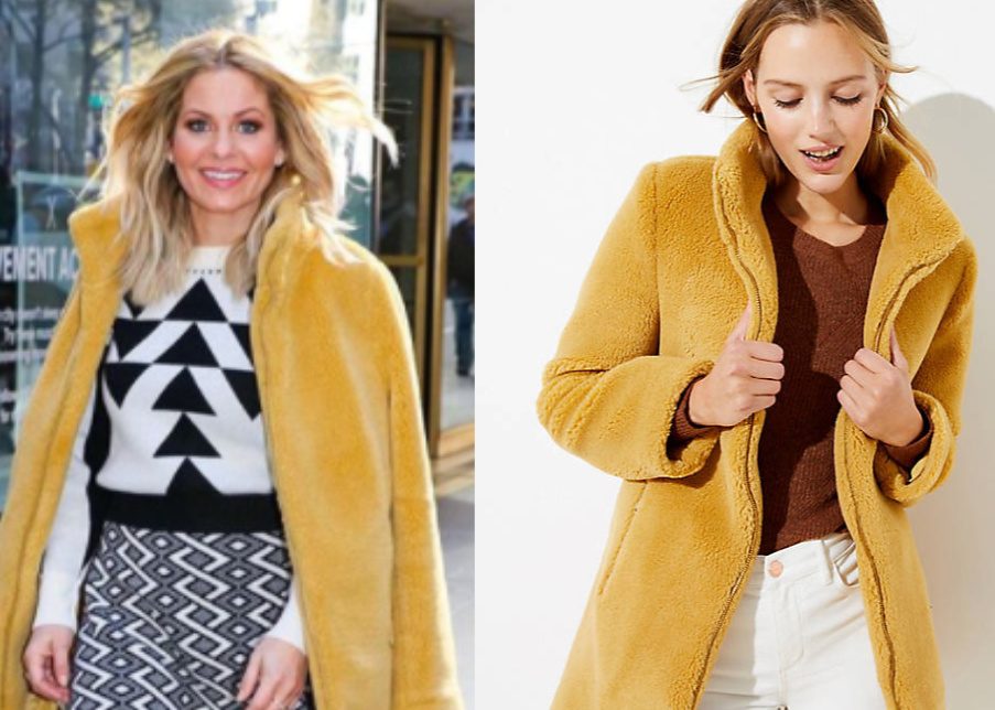 Candace Cameron Bure wearing Yellow Fuzzy Jacket