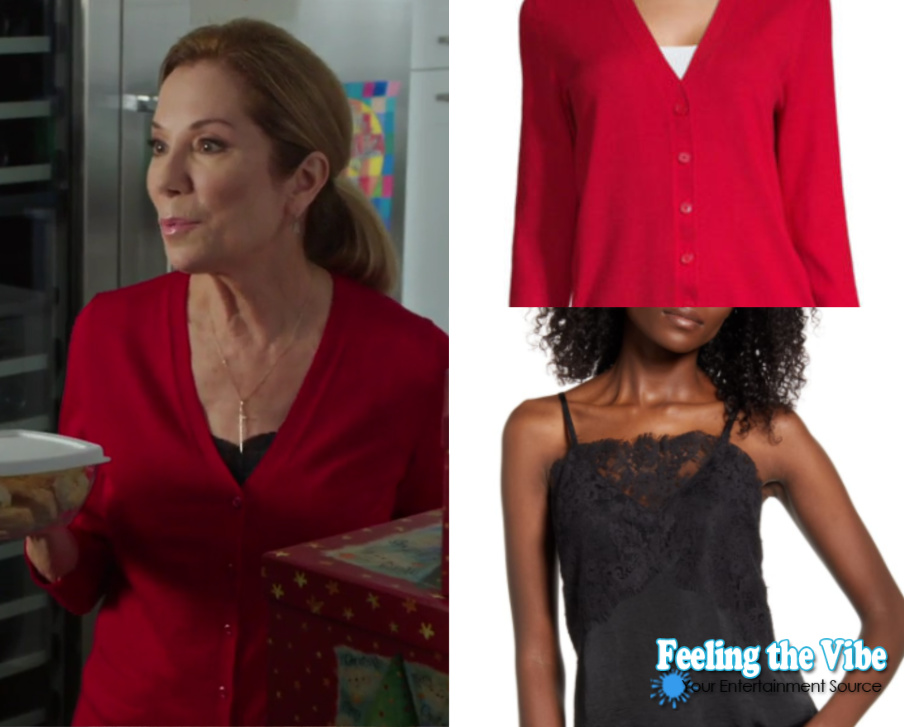 Kathie Lee's red sweater and black lace camisole in Godwink Christmas