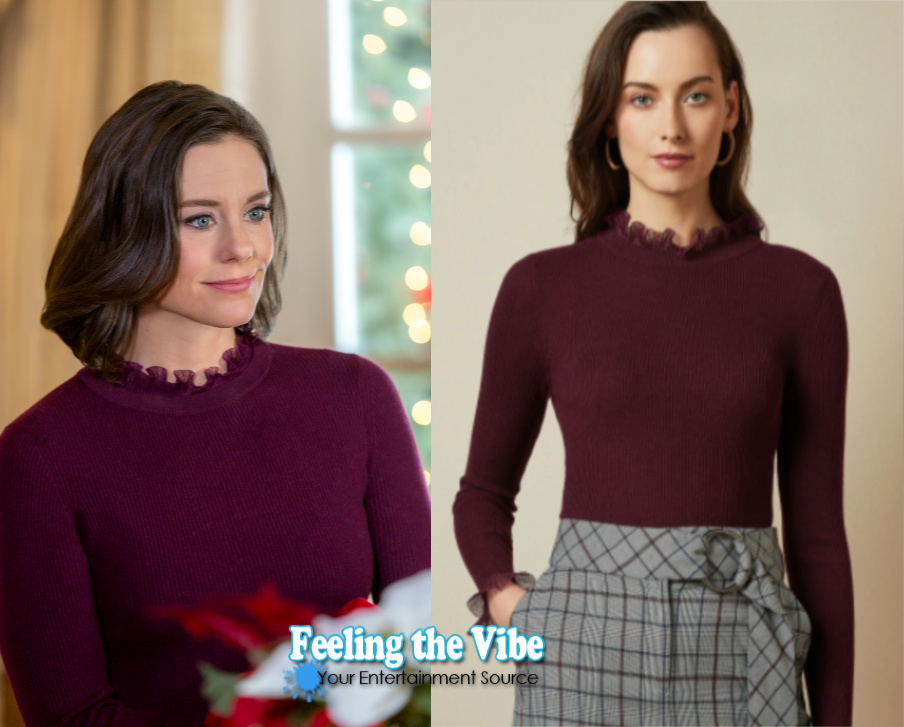 Ashley Williams Peyton from holiday Hearts in purple lace turtleneck sweater