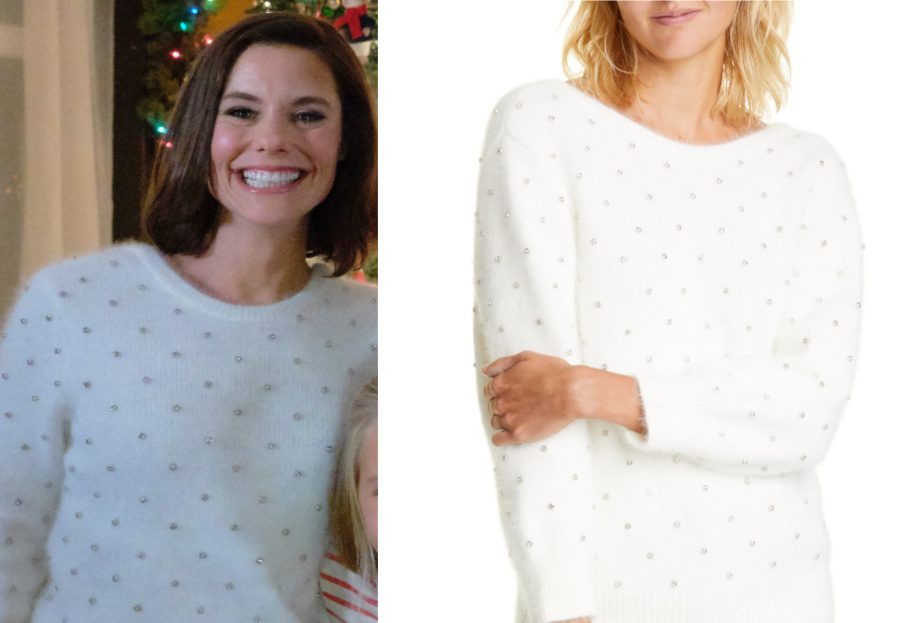 Ashley Williams (Peyton) in white sweater in Holiday Hearts