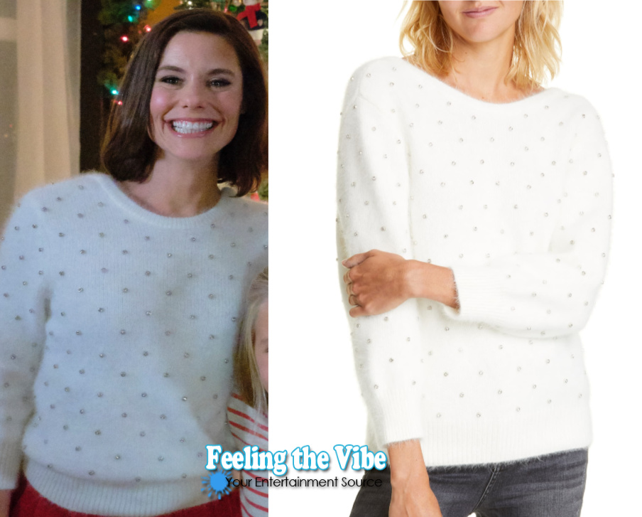 Ashley Williams white sweater for Holiday Hearts