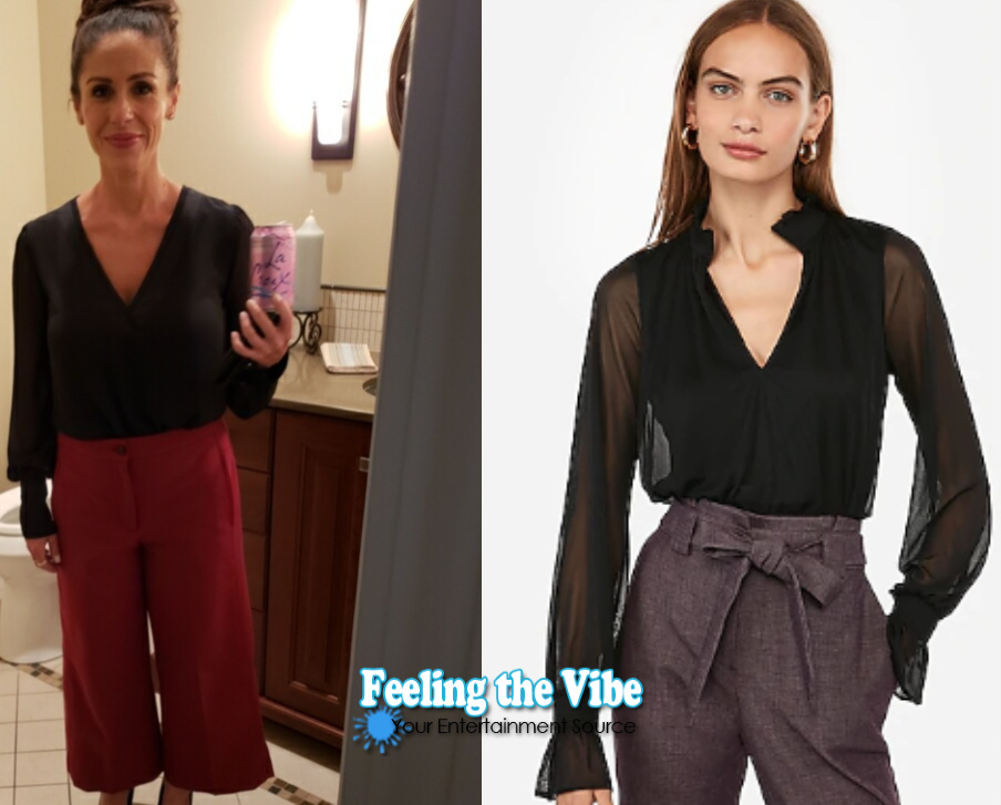 Soleil Moon Frye black blouse in Staging Christmas 2019