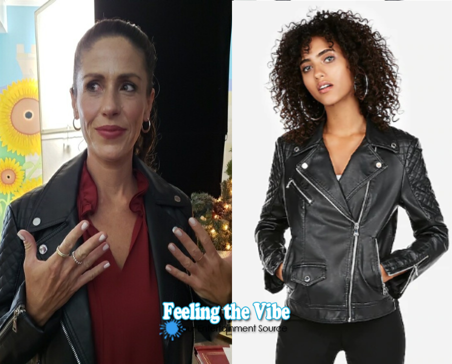 Soleil Moon Frye in black leather jacket in 'Staging Christmas' on Lifetime