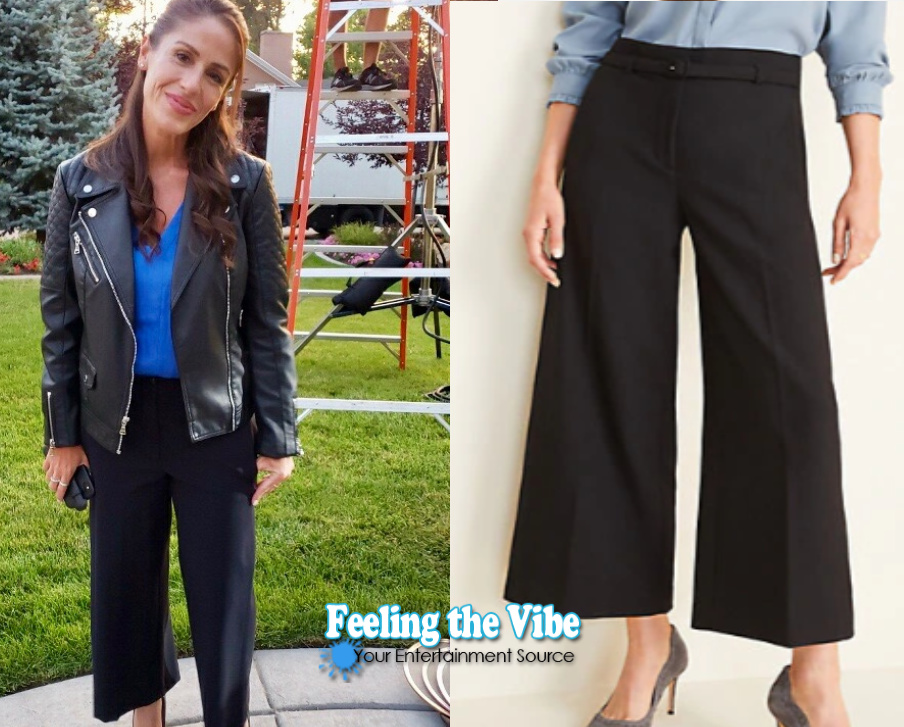 Wide leg black pant on Soleil Moon Frye from Staging Christmas