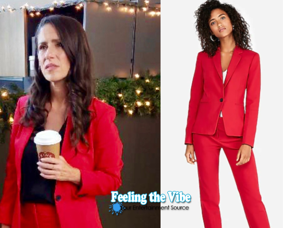 Soleil Moon Frye in red suit for Staging Christmas on Lifetime