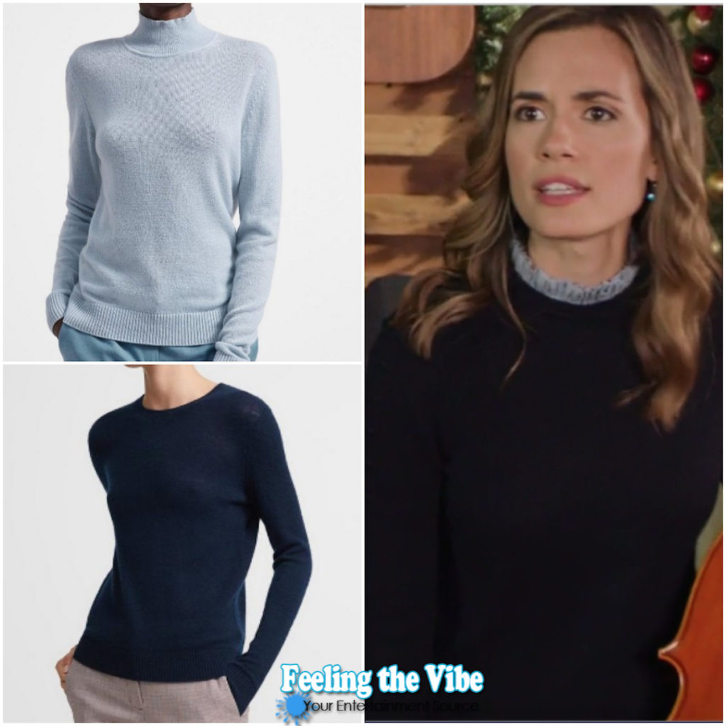 Torrey DeVitto, navy ruffle sweater