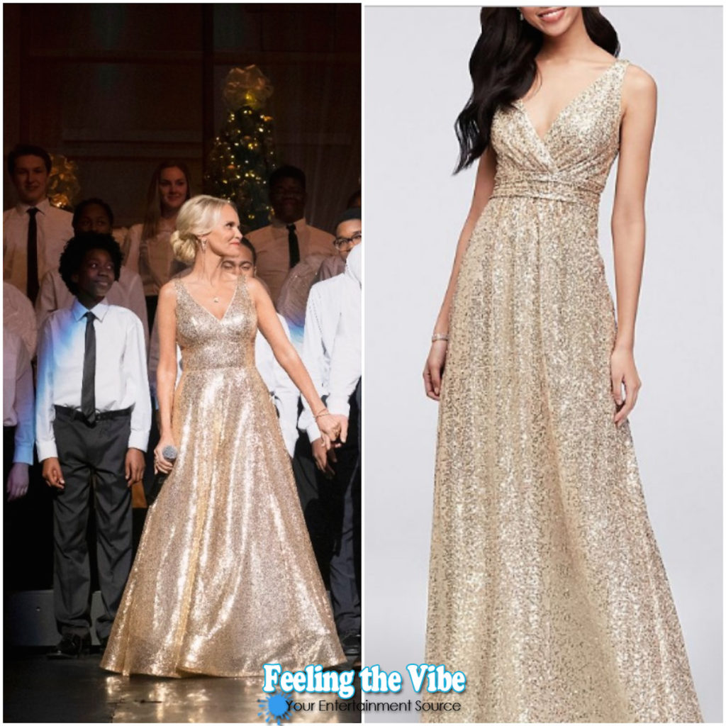 Gold dress Kristin Chenoweth wears in A Christmas Love Story movie