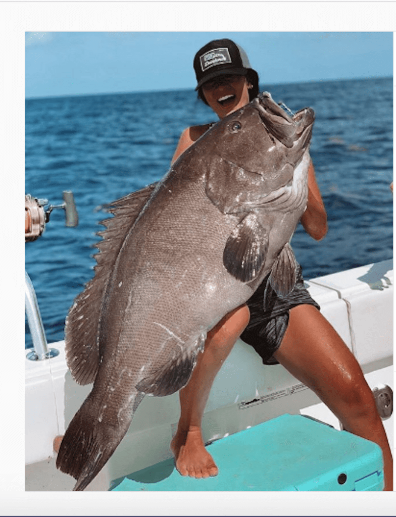 Alyssa Salerno fishing on Alex Kompo's boat