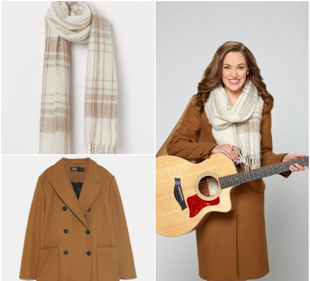 BROWN COAT, PLAID SCARF FROM 'A HOMECOMING FOR THE HOLIDAYS'