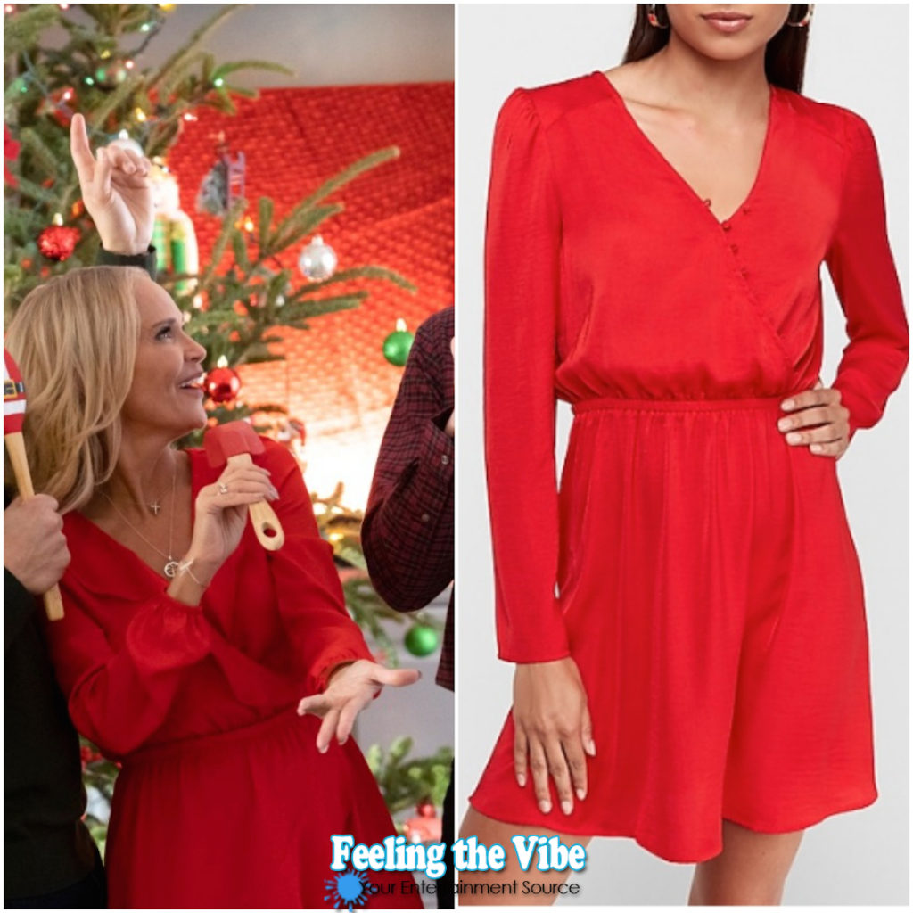 Dress ruffle dress on Kristin Chenoweth in Christmas Love Story movie