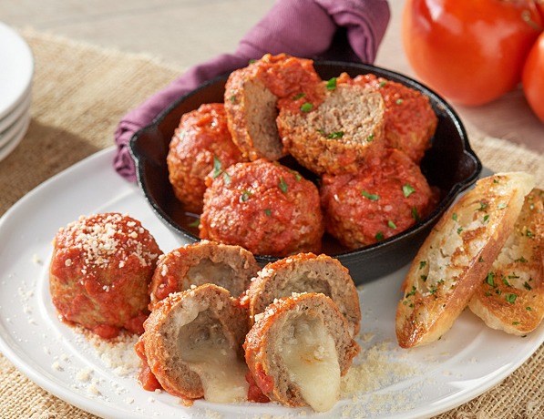 Cheese stuffed beef meatballs with sauce from QVC