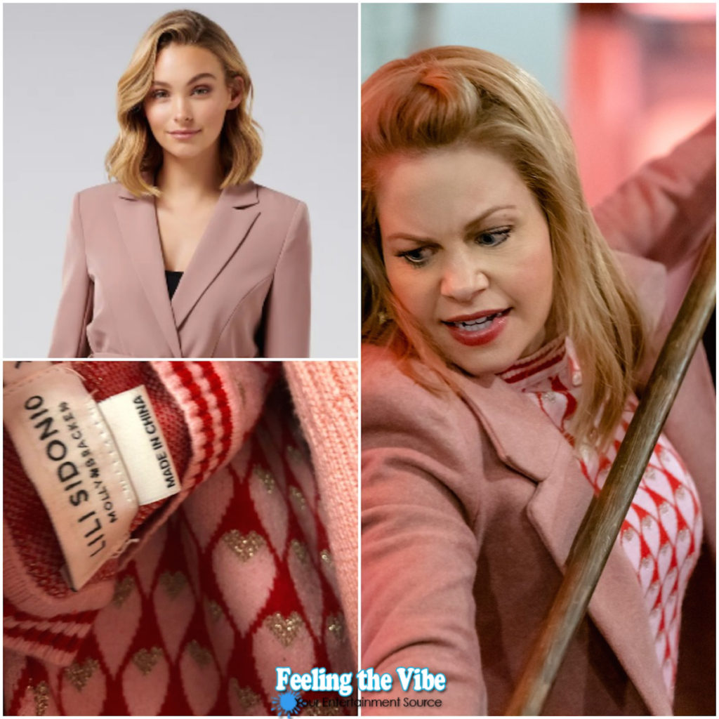 Candace Cameron pink coat and pink sweater in Aurora Heist and Seek