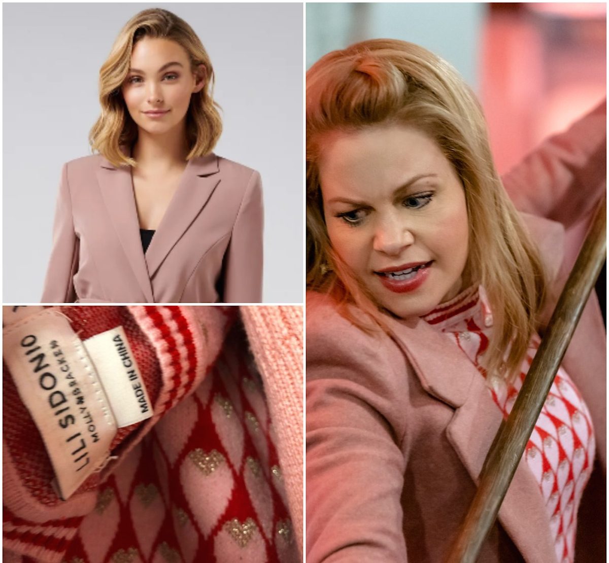 Candace Cameron wears Pink Sweater and Coat on Aurora Teagarden Heist and Seek