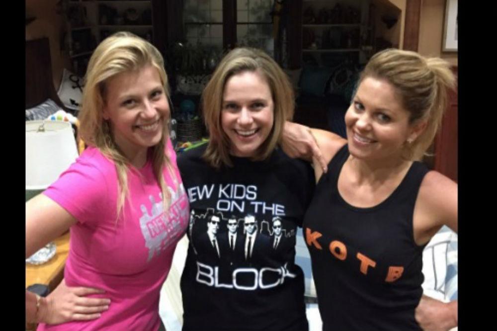 Candace Cmaeron and Andrea Barber in NKOTB shirts