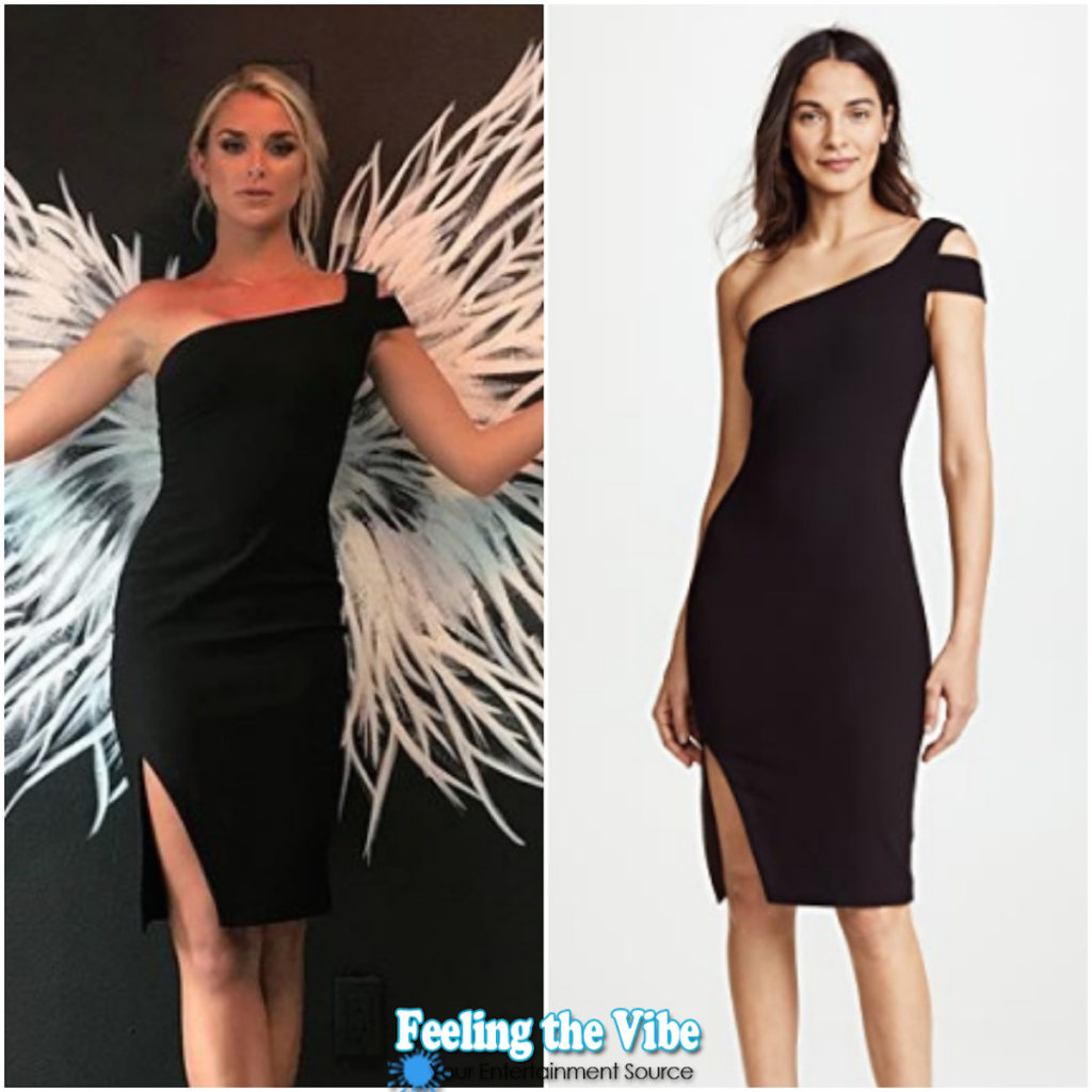 Kelsey Owens black one shoulder dress