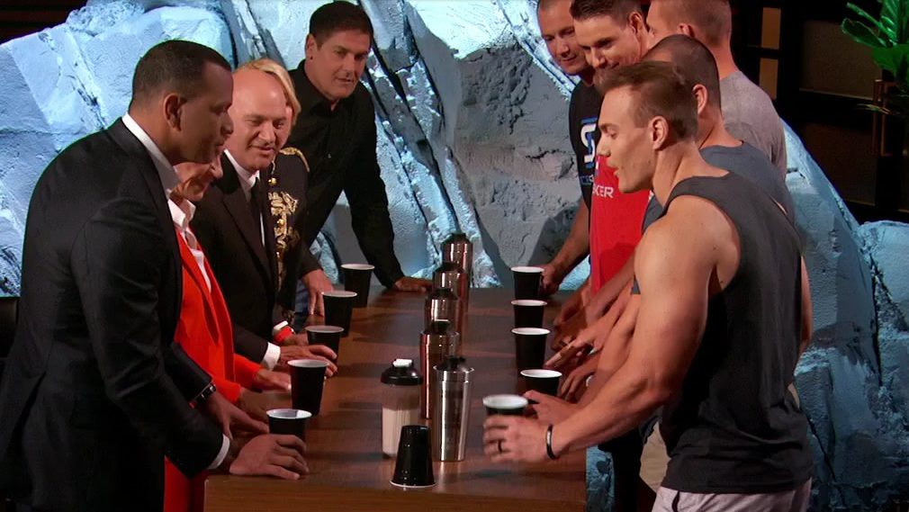 Gronkowski Brothers playing flip cup on Shark Tank