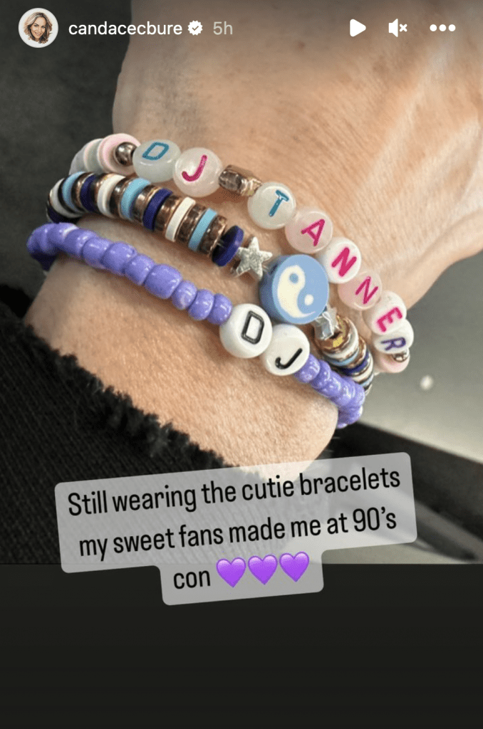 Candace Cameron Bure gets bracelets at the 90s Con from fans