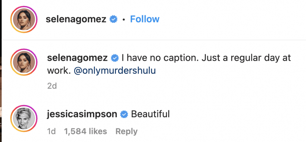 Jessica Simpson comments on Selena Gomez's Instagram photo