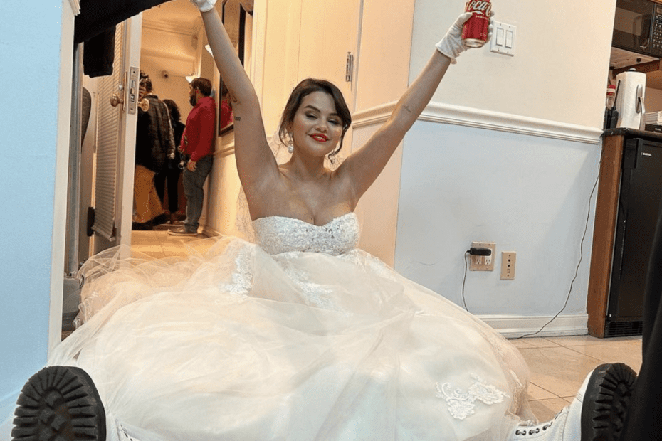 Selena Gomez in a wedding gown for Only Murders on Hulu